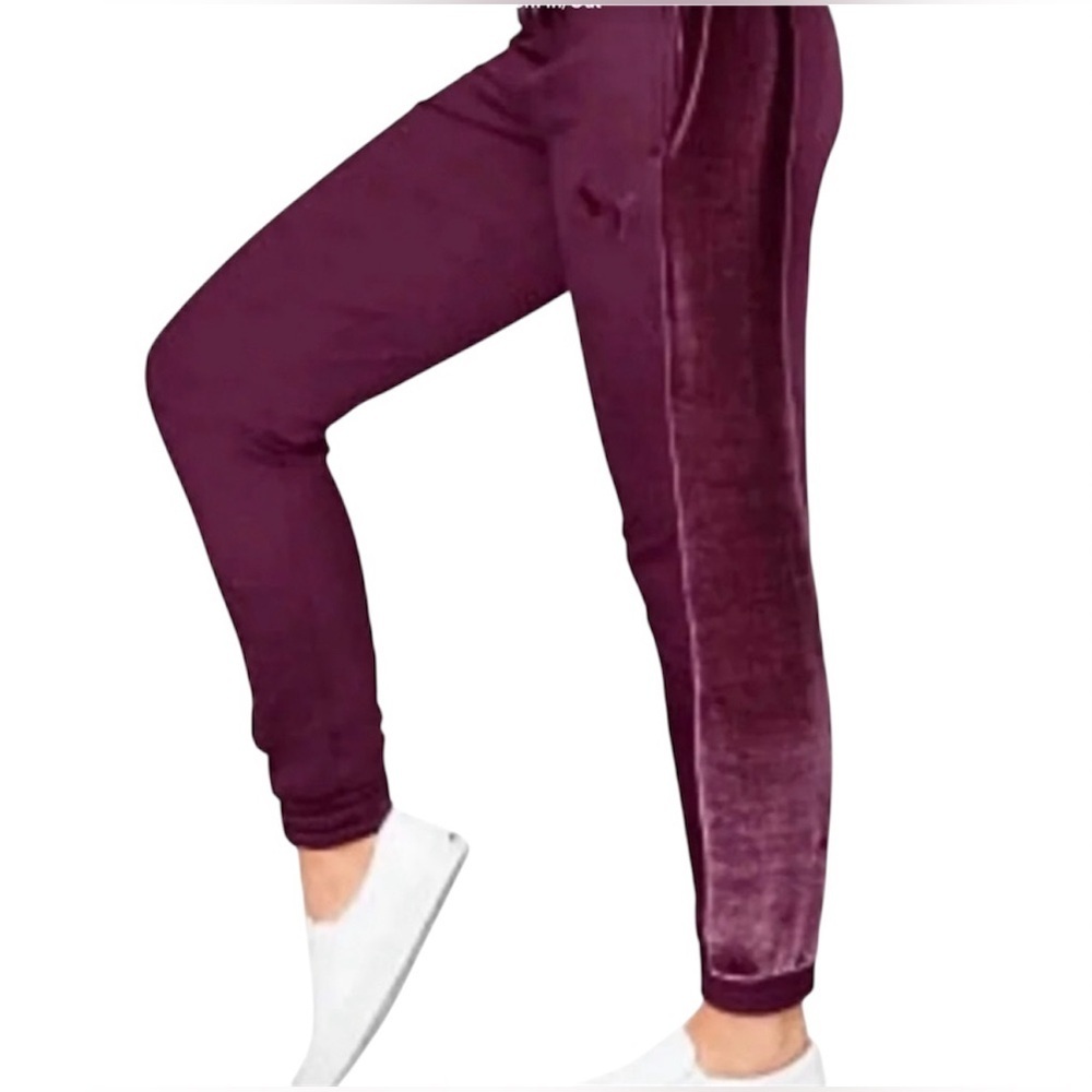 PINK Victoria's Secret  Burgandy Velour Side Trim Joggers S